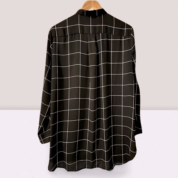 Mandarin-collar Sheer Grid Pattern Tunic - Picture 5 of 6